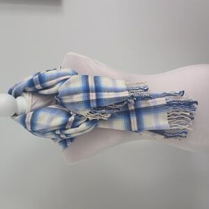 GAP Oversized Blanket Scarf Blue White Window Pane Soft Cozy Shawl Scarf 77 x 25